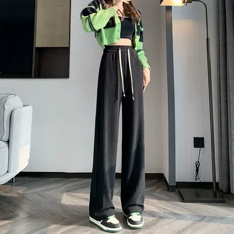 黑色阔腿裤女春夏薄款2024高腰显瘦百搭宽松垂感休闲肌理感直筒裤商品大图