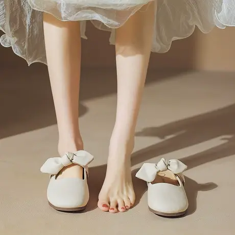 包头半拖鞋女外穿2024新款春夏季网红平底懒人孕妇鞋仙女风凉拖鞋商品大图