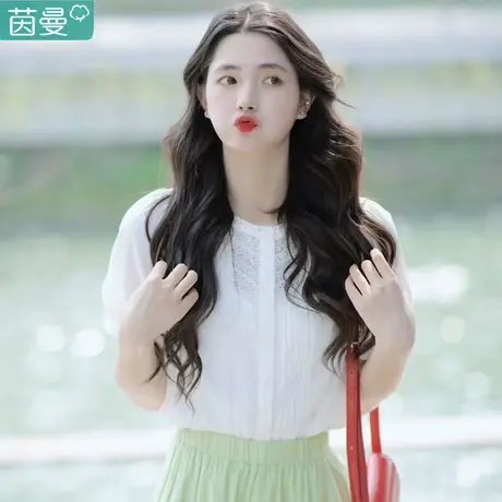 茵曼旗舰店官方别致漂亮小衫2024新款衬衫仙女上衣超仙 甜美短袖图片