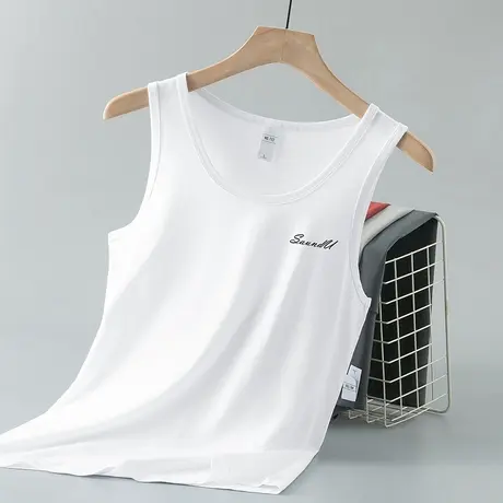 莫代尔白色背心男夏季冰丝凉感运动坎肩健身速干吊带跨栏无袖t恤商品大图