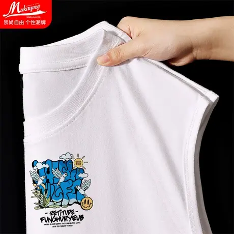 个性涂鸦背心男和平鸽小众设计感纯棉运动无袖t恤夏季百搭半袖衫图片