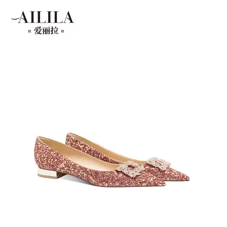 爱丽拉平底红色婚鞋女20203新款禾秀主婚纱两穿新娘水晶鞋不累脚商品大图