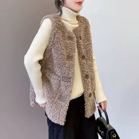 羔毛马甲女短款2023秋冬新款韩版毛毛绒马夹外搭皮毛一体坎肩背心图片