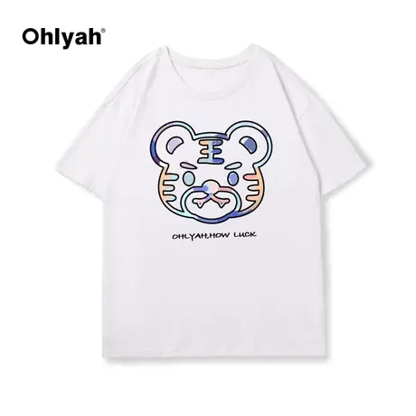 Ohlyah甜酷情侣装短袖t恤女夏季ins港风涂鸦小虎情侣宽松圆领上衣商品大图