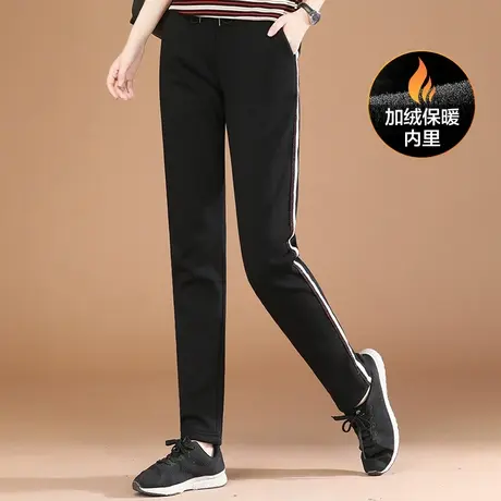 韩潮袭人松紧腰加绒加厚休闲运动裤女2023冬新款显瘦直筒哈伦卫裤图片