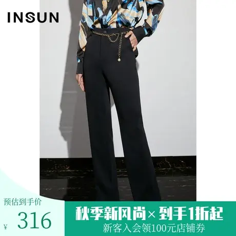 恩裳COVER2023春款新款高品质亲肤舒适弹力针织休闲裤黑色微喇裤图片