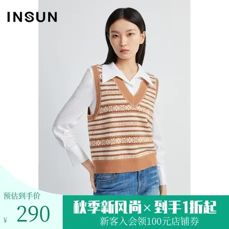 恩裳春秋季潮流撞色设计摩登时尚复古感羊毛针织衫商品大图