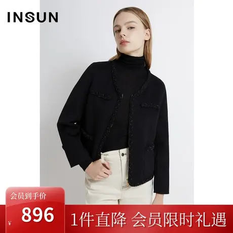 恩裳2022冬麻花链条编织设计潮流百搭休闲羊毛短外套商品大图