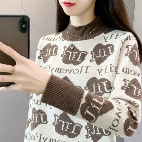 冬季今年流行半高领加厚爆款内搭针织衫宽松毛衣打底衫洋气百搭女图片