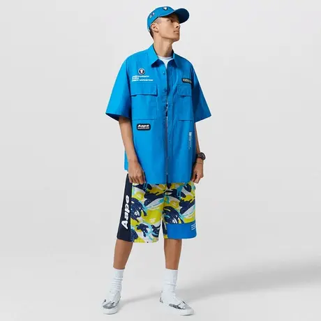 Aape男装春夏字母猿颜印花撞色迷彩拼接休闲短裤6738XXG图片