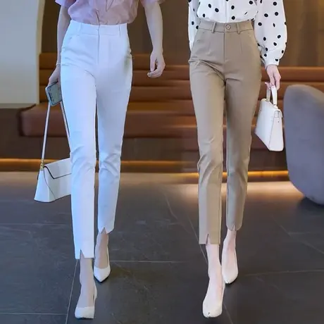 开叉西装裤女小个子2023夏季新款高腰显瘦藏蓝色职业小脚西裤九分商品大图