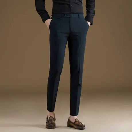 POWO西裤男商务正装修身直筒裤子灰色免烫职业西服裤微弹休闲薄款商品大图