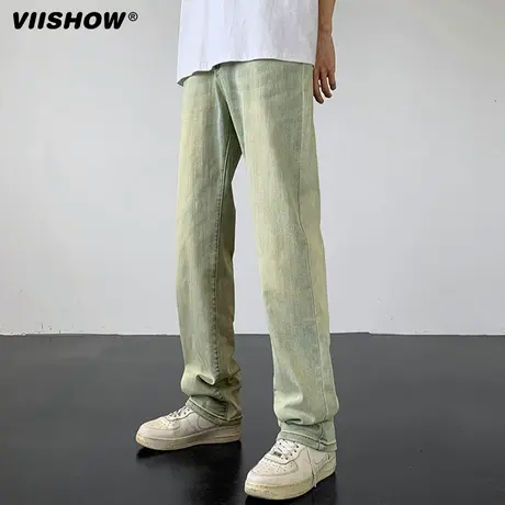 VIISHOW美式牛仔裤男春秋窄版显高显瘦渐变复古潮牌裤子高街长裤图片