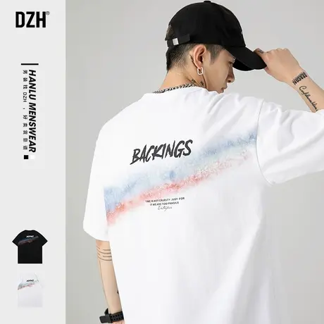 男士夏季纯棉t恤男短袖潮牌印花圆领上衣宽松体恤2023新款打底衫商品大图