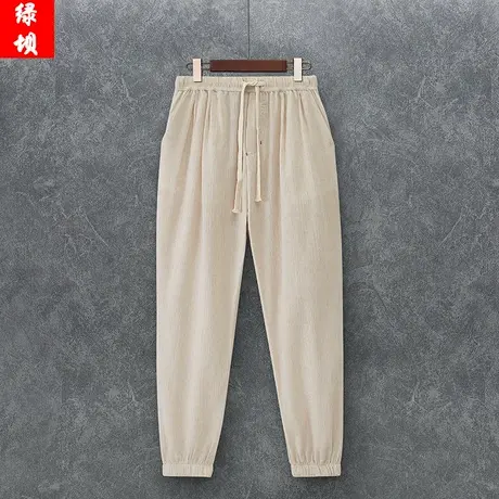 九分裤男夏季薄款休闲裤宽松亚麻裤子中国风收口棉麻大码9分男裤商品大图