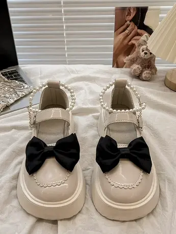 厚底玛丽珍小皮鞋女2023春季新款珍珠蝴蝶结法式复古jk配裙子单鞋商品大图