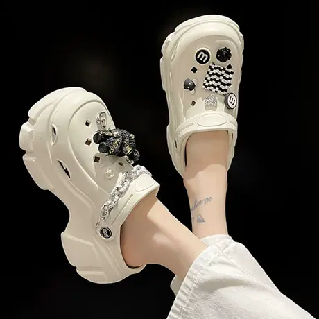 超厚底洞洞鞋女款外穿2023新款防滑增高松糕包头沙滩凉鞋夏季拖鞋商品大图