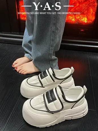 魔术贴面包鞋女2024年春季新款厚底增高小白鞋ins潮波浪底板鞋子图片