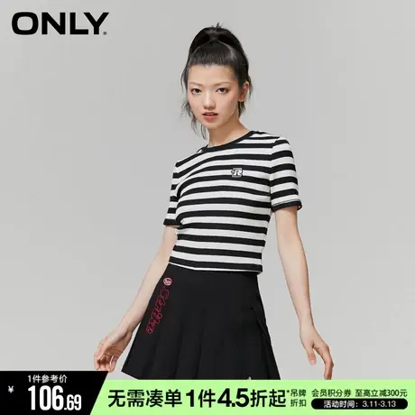 ONLY秋季时尚简约百搭条纹修身短款圆领T恤女|123201132商品大图