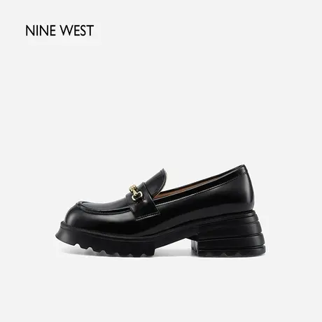 Nine West/玖熙乐福鞋女春季新款厚底99衔扣学院风松糕女鞋格雷系图片