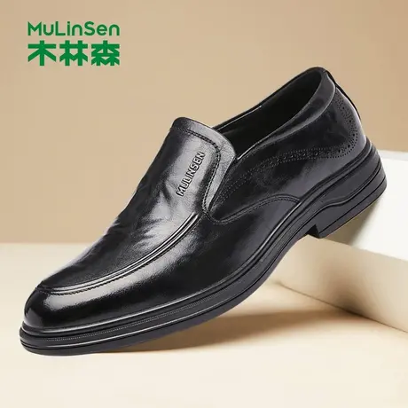 木林森皮鞋套脚男款秋冬头层牛皮男士商务休闲德比鞋结婚正装男鞋商品大图