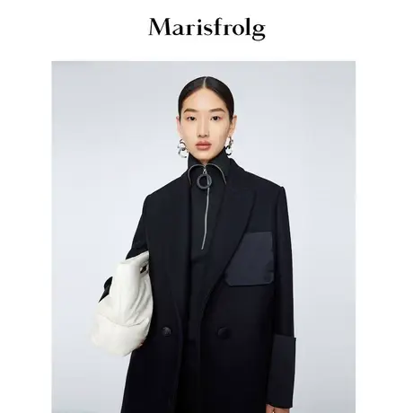 【商场同款】玛丝菲尔冬新款羊毛黑色毛呢大衣长款气质大气商品大图