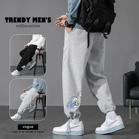 棉感束脚卫裤运动夏季青少年抽绳男装裤子男生中学生春秋休闲长裤商品大图