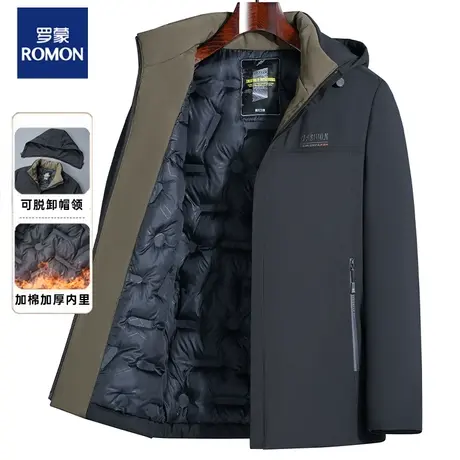 罗蒙中老年棉衣男士秋冬季中长款加棉加厚爸爸装保暖棉服翻领外套图片