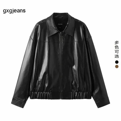 gxg.jeans男装 黑色翻领PU皮衣美式夹克飞行员外套 25年春新品图片
