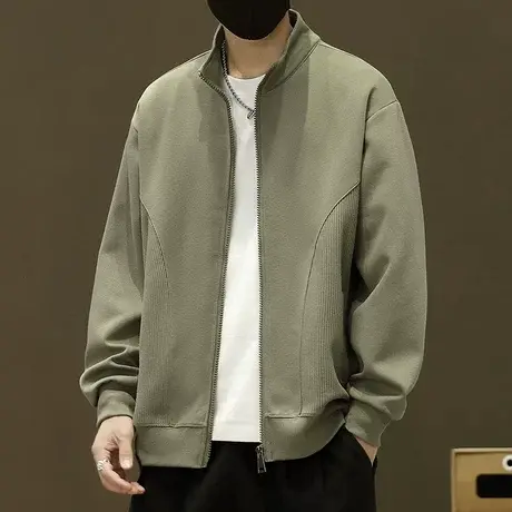立领夹克男春秋款2025新款潮牌美式重磅开衫外套男宽松休闲棒球服商品大图
