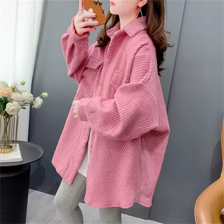 灯芯绒衬衫女加厚秋冬新款女装中长款宽松港味长袖设计感衬衣外套商品大图