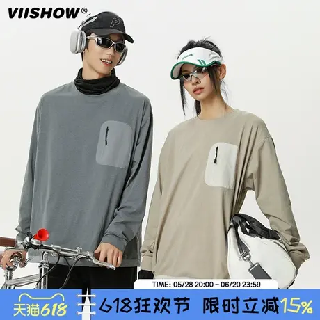 VIISHOW潮牌拼色长袖钓鱼服男春季新款骑行衣宽松T恤上衣休闲外套商品大图