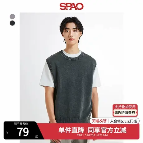 SPAO韩国同款秋冬男士简约时尚无袖马甲针织毛衣SPKVE37M06商品大图