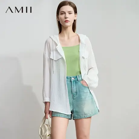 AMII【休闲连帽遮阳衫】25秋夏韩版简约休闲慵懒遮阳衫外套女秋夏图片