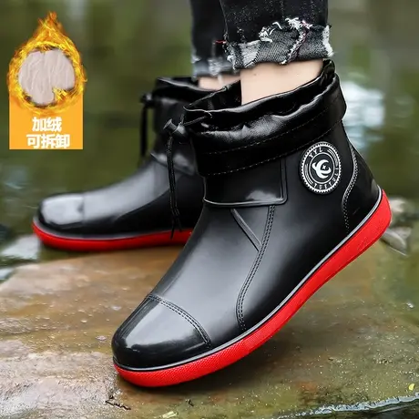 雨鞋男冬季加绒保暖中筒棉靴子男士户外钓鱼防水防滑大码劳保胶鞋商品大图