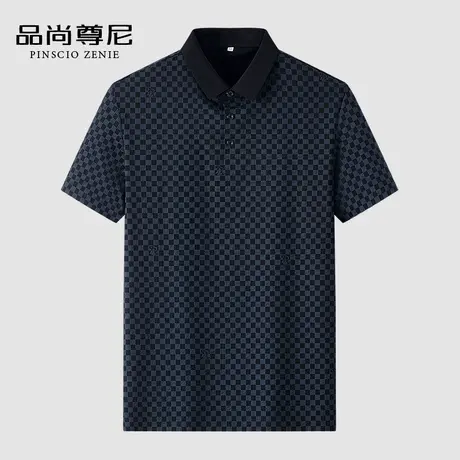 【凉感冰丝】中老年爸爸短袖T恤撞色格子锦氨弹力宽松男士POLO衫商品大图