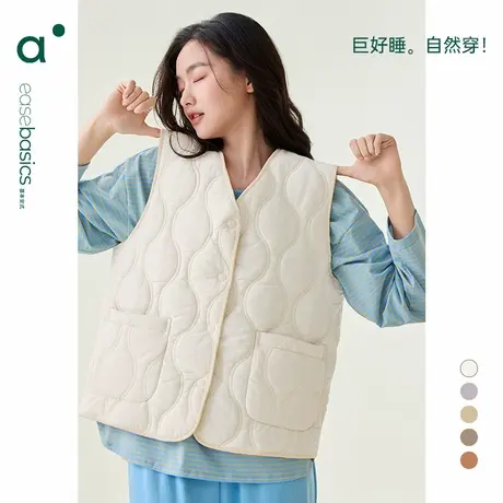 安之伴冬季保暖女款休闲宽松大码三层夹棉背心家居服上衣可外穿商品大图
