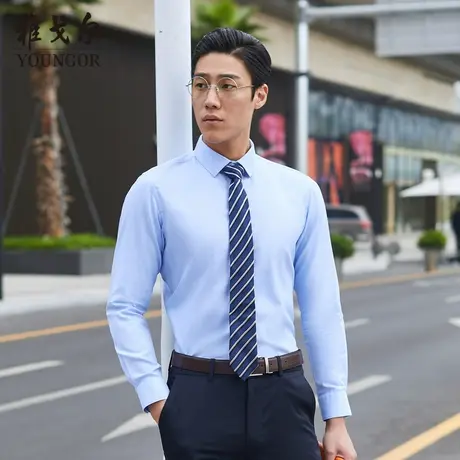 雅戈尔奥莱 秋季长袖衬衫男士衬衣休闲千年格蓝寸免烫商品大图