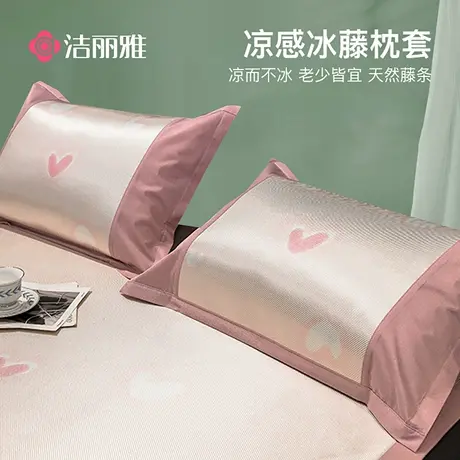 洁丽雅冰丝枕套单个夏冰藤枕头套一对装双人卡通枕芯内胆套48x74商品大图