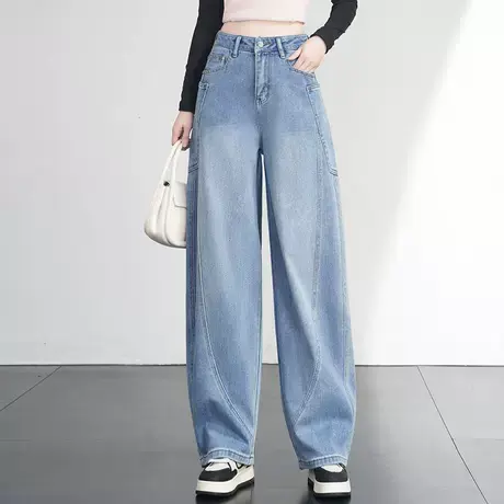 阔腿牛仔弯刀裤女2025春秋新款高腰宽松休闲显瘦镰刀裤大口袋长裤商品大图
