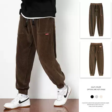 大码灯芯绒裤子男春秋季加肥加大男裤宽松运动裤潮牌胖子束脚卫裤商品大图