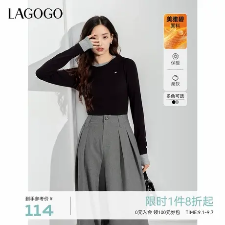 【云感】LAGOGO蓄热保暖简约T恤女拉谷谷春秋新款修身圆领上衣图片