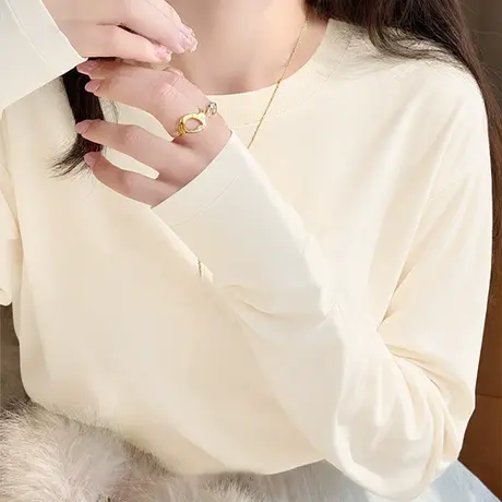 NOE真维斯长袖t恤女2025新款秋冬季爆款青少年纯棉休闲打底衫女商品大图