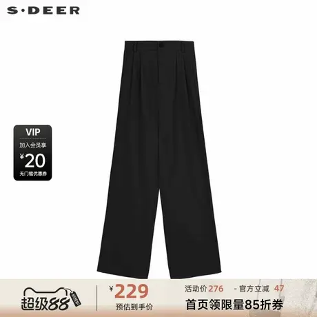 sdeer圣迪奥女装松紧拼接压褶插袋直筒西装长裤S234Z0818商品大图