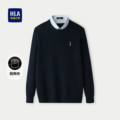 HLA/海澜之家艺术家ZOLA联名双领针织衫25秋新款时尚绣花假两件男商品大图