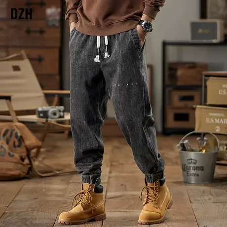 男士黑色小脚牛仔裤男高街美式2023新款秋季裤子休闲百搭运动长裤商品大图