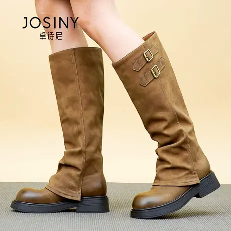 Josiny/卓诗尼25冬季时尚长筒靴百搭瘦靴舒适防滑皮带扣长靴高筒商品大图
