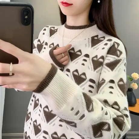 毛衣女加厚2023年秋冬季新款爆款宽松洋气女士撞色内搭针织打底衫商品大图