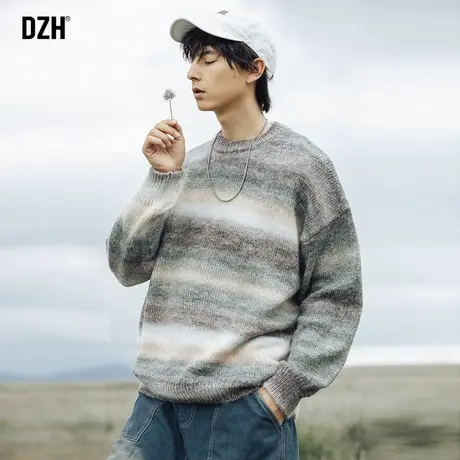 男士套头条纹针织毛衣男冬季慵懒风软糯圆领打底长袖内搭2023新款商品大图