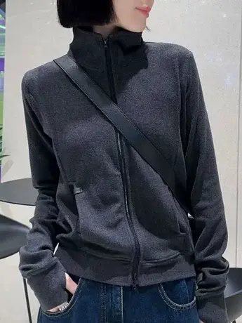 今年流行德绒卫衣女春秋款2023新款韩系慵懒风高级感高领开衫外套图片